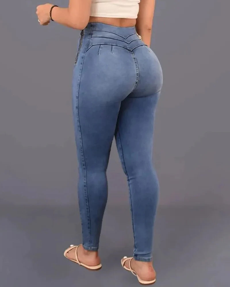 Shapshe® Women's High Rise Skinny Peach Hip Side Zipper Jeans