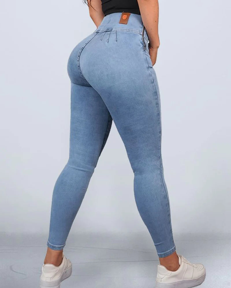 Shapshe® Women's High Rise Skinny Peach Hip Side Zipper Jeans