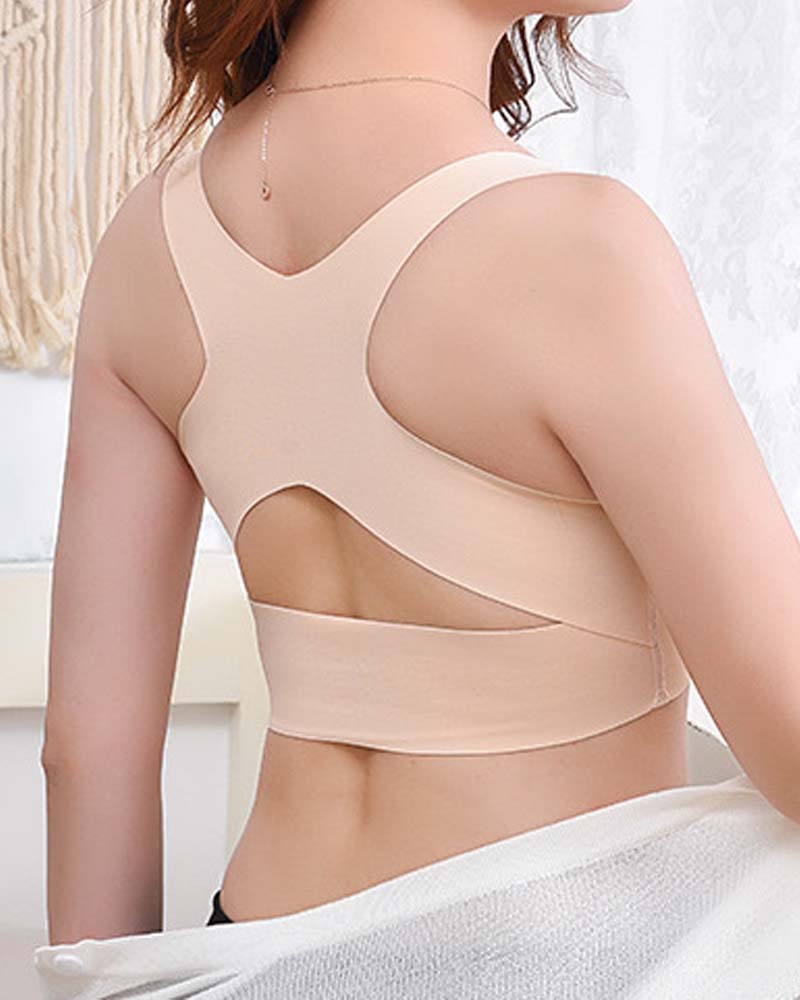 Sujetador push-up jorobado correctivo inalámbrico con hebilla frontal invisible sin costuras para mujer