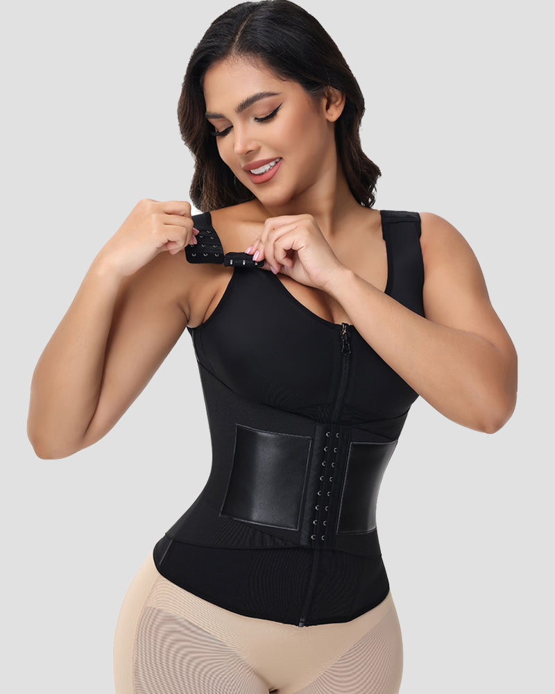 Shapshe® Zipper & Button Double Pressure Women's Waist Trainer with Adjustable Shoulder Straps