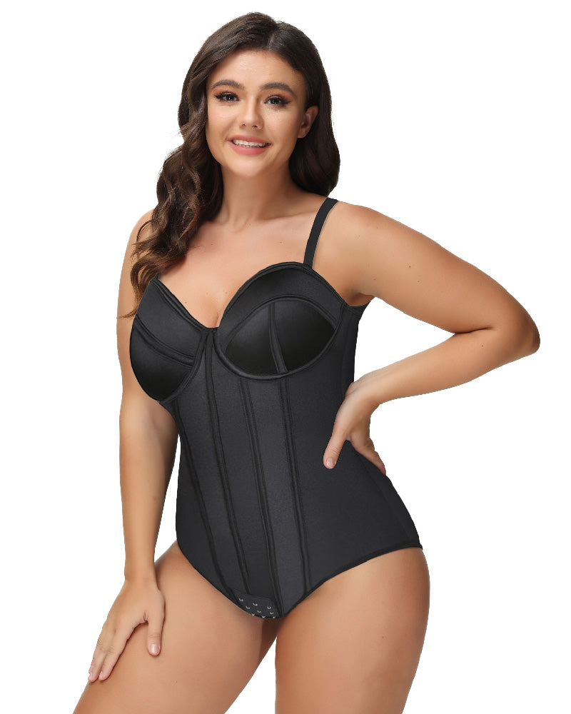 Body de realce de glúteos con control de barriga y tanga con corsé para mujer con sujetador de copa con aros (preventa)