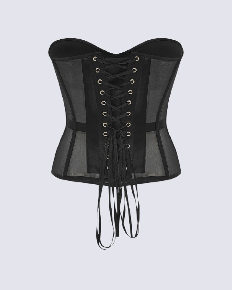 Women's Sexy Mesh Overbust Corset Tops Vintage See Through Slim Bustiers