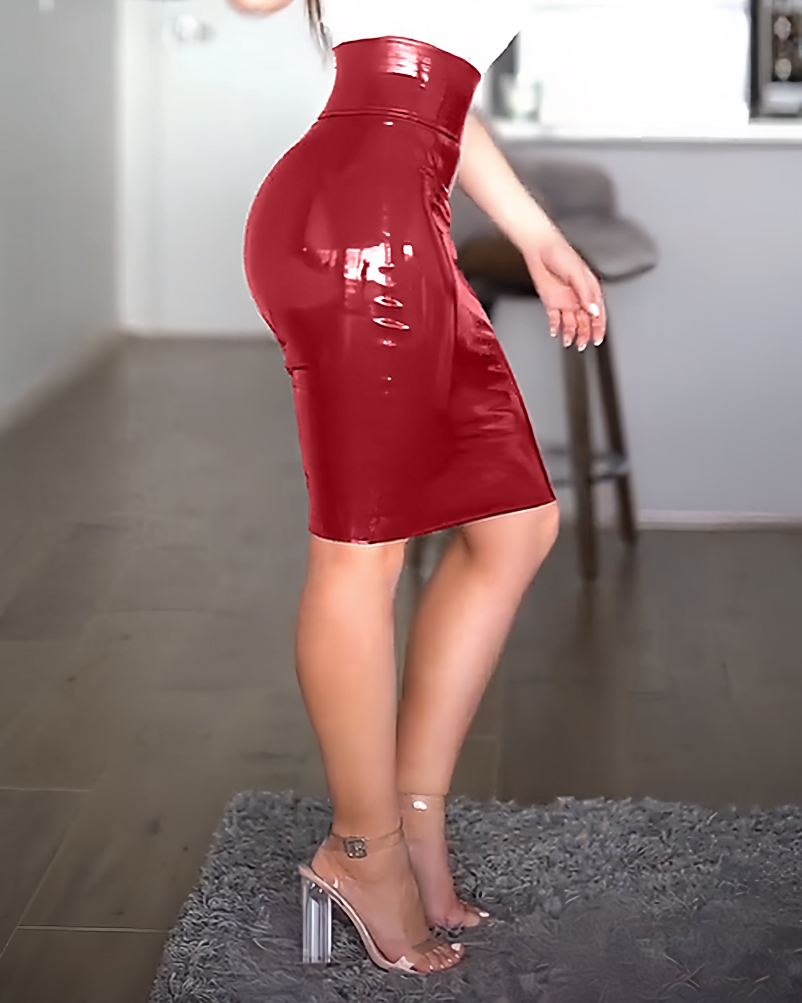 Shapshe® Sexy High Waist Leather Skirt with Zipper for Curvy Women
