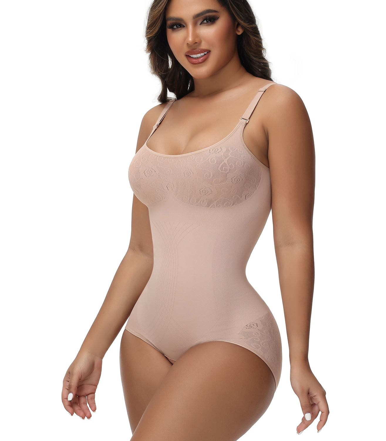Shapshe® Sexy Seamless Jacquard Bodysuit Tummy Control Spaghetti Strap Shapewear