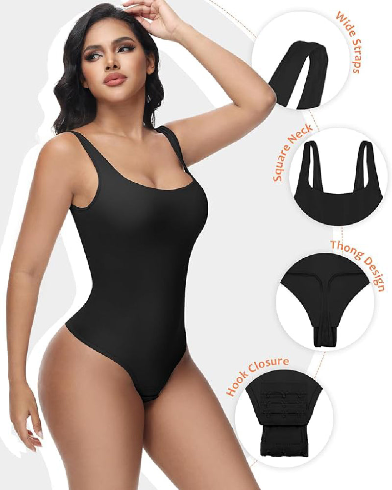 Shapshe® Seamless Tummy Control Thong Shapewear Backless Square Neck Tank Tops Body Shaper