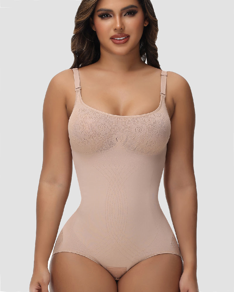 Shapshe® Sexy Seamless Jacquard Bodysuit Tummy Control Spaghetti Strap Shapewear