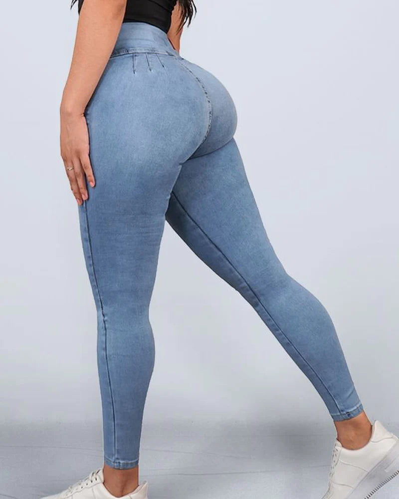 Shapshe® Women's High Rise Skinny Peach Hip Side Zipper Jeans