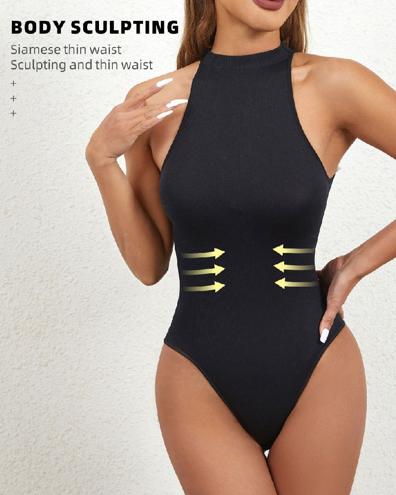 Women's One Piece High Collar Sexy Ribbed Sleeveless Racerback Shapewear Bodysuits