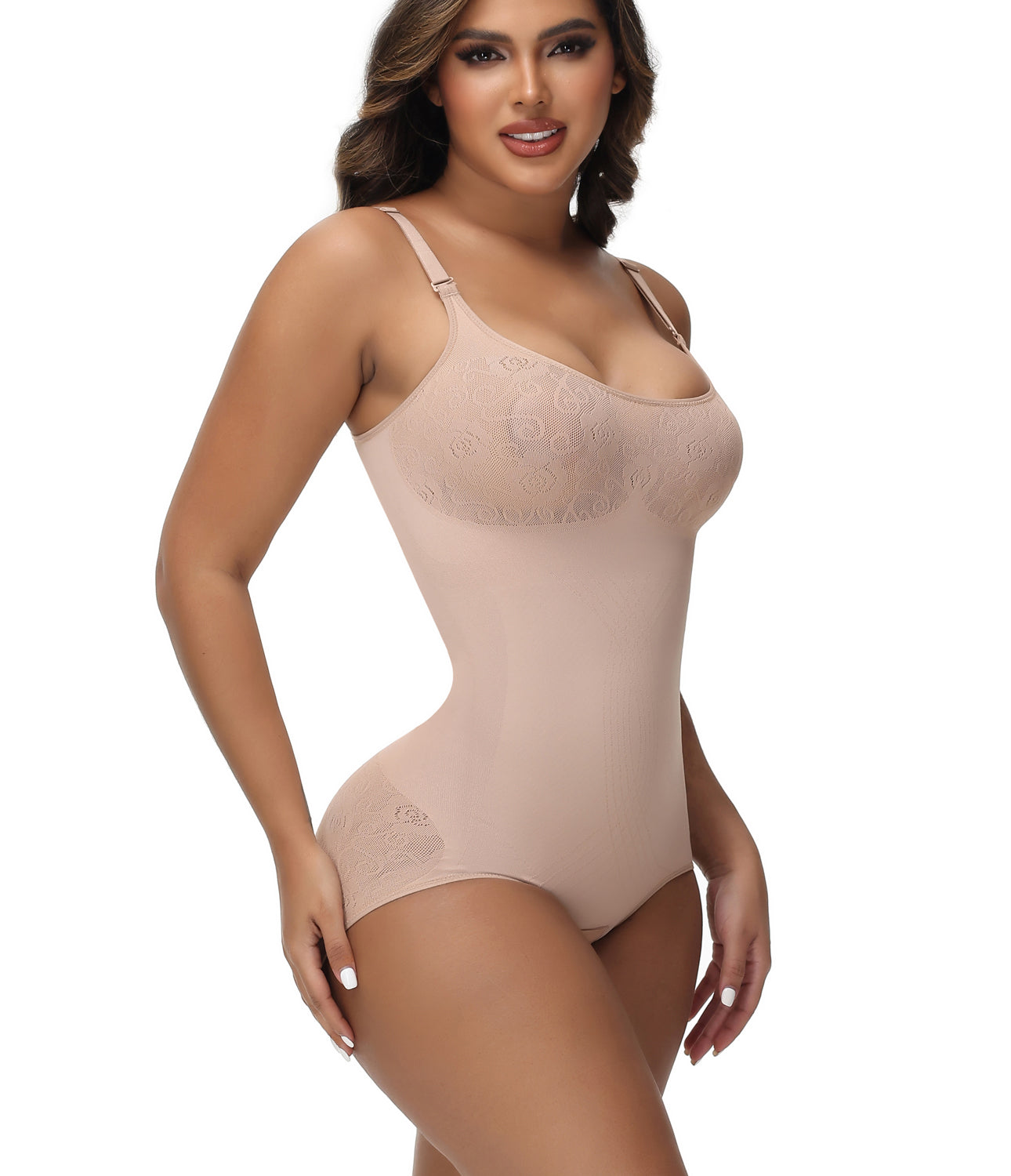 Shapshe® Sexy Seamless Jacquard Bodysuit Tummy Control Spaghetti Strap Shapewear