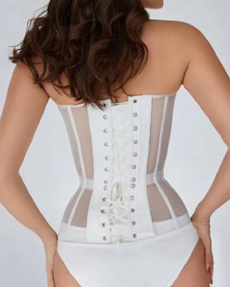 Women's Sexy Mesh Overbust Corset Tops Vintage See Through Slim Bustiers