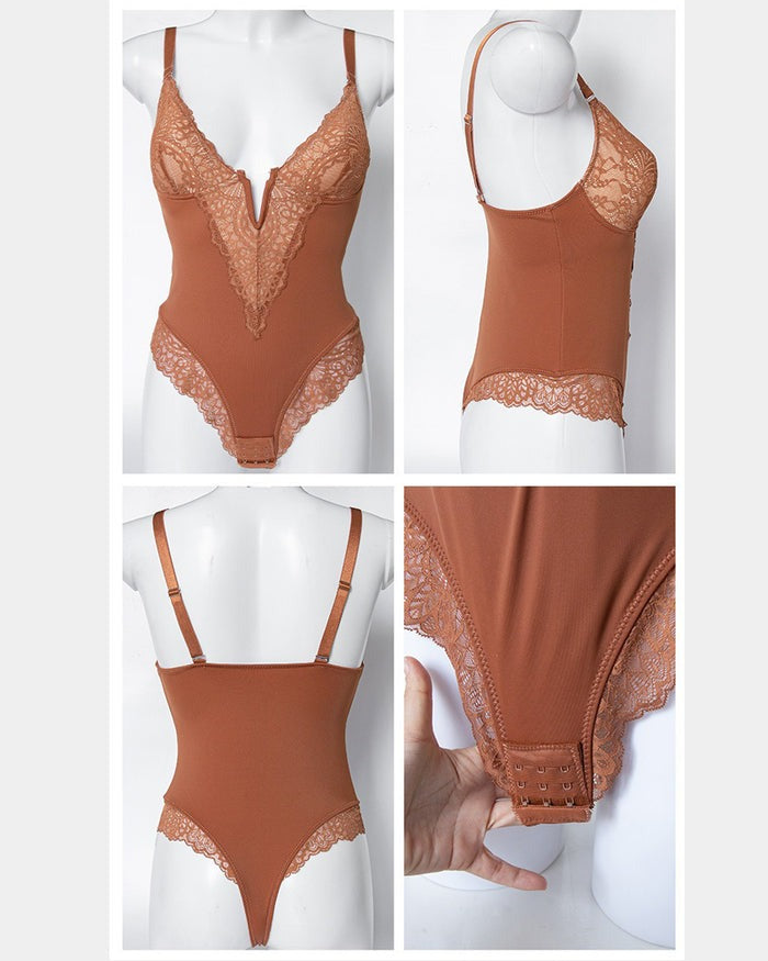 Body sexy de encaje con cuello en V profundo