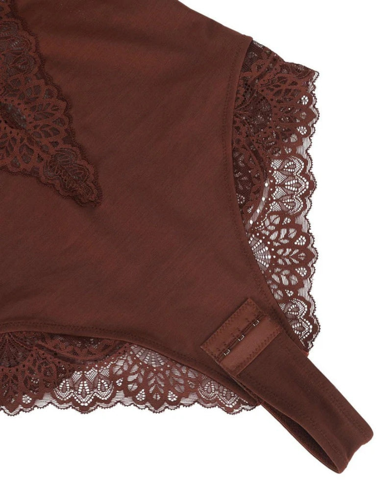 Body sexy de encaje con cuello en V profundo