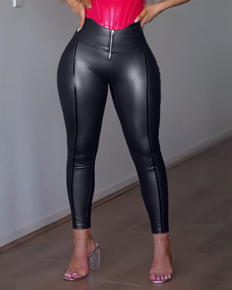 Sexy Leather Tights With Front Zipper for Curvy Women (Pre-Sale)