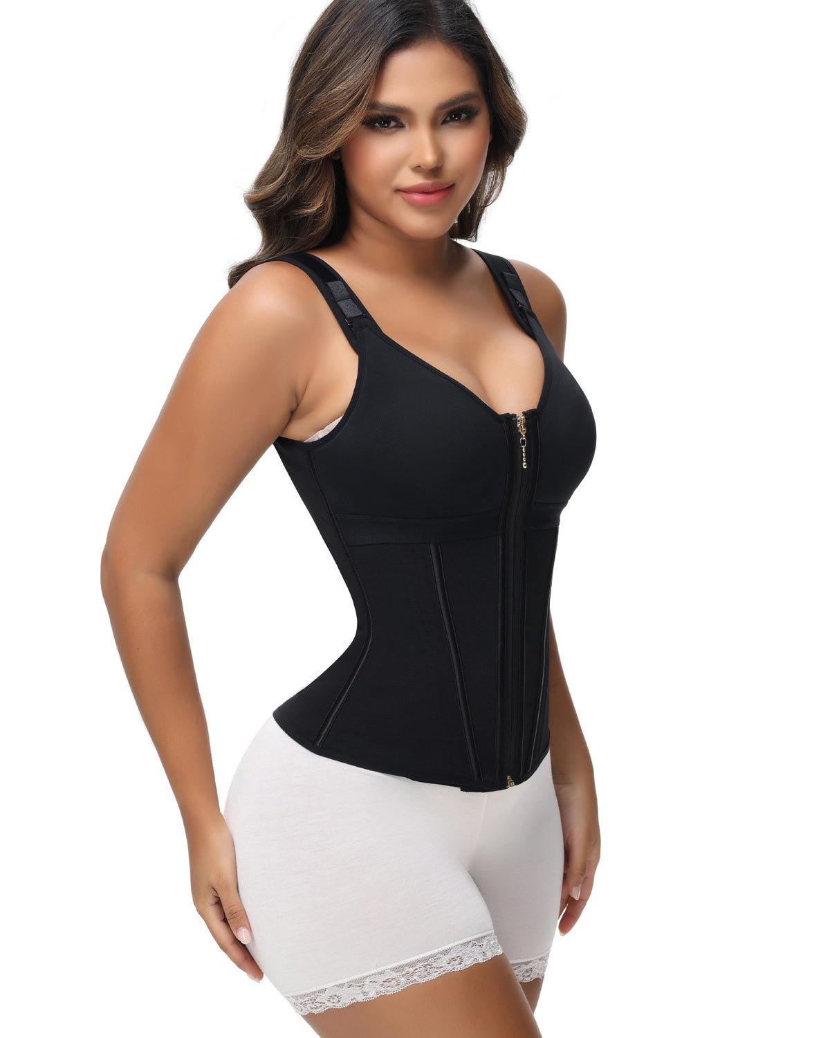 Shapshe® Women's Boned Latex Zipper Corset Tummy Control Body Shaper Vest With Bra