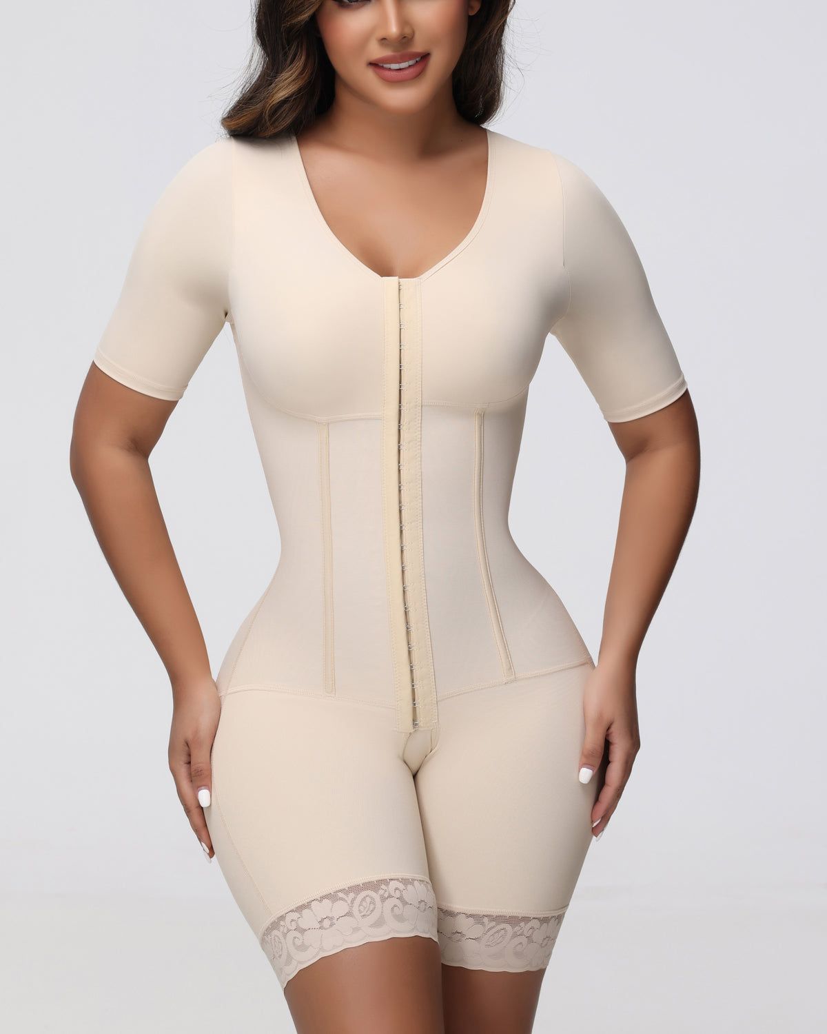 Shapshe® Fajas Short Sleeve Tummy Control Full Body Shaper Front Hooks Shapewear