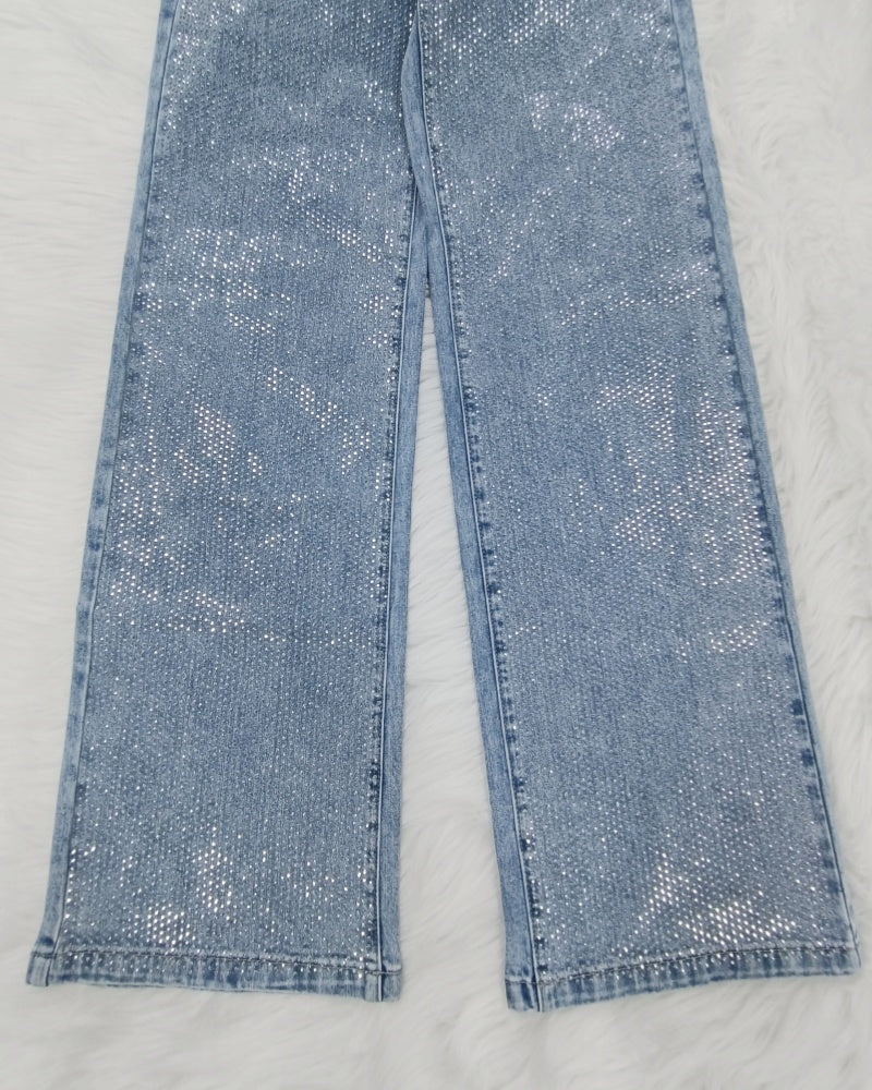 Shapshe® Women's Fashion Versatile Wide Leg Jeans with Rhinestone