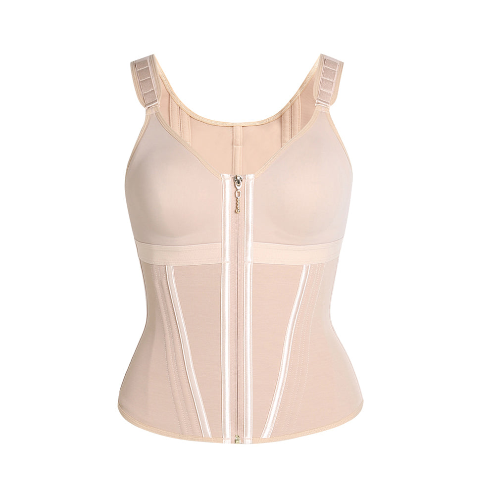 Shapshe® Women's Boned Latex Zipper Corset Tummy Control Body Shaper Vest With Bra