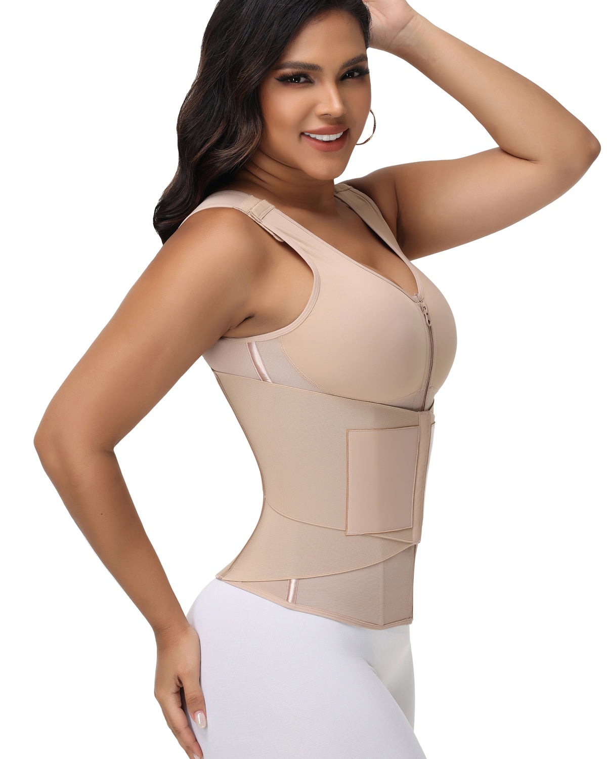 Shapshe® Zipper & Button Double Pressure Women's Waist Trainer with Adjustable Shoulder Straps