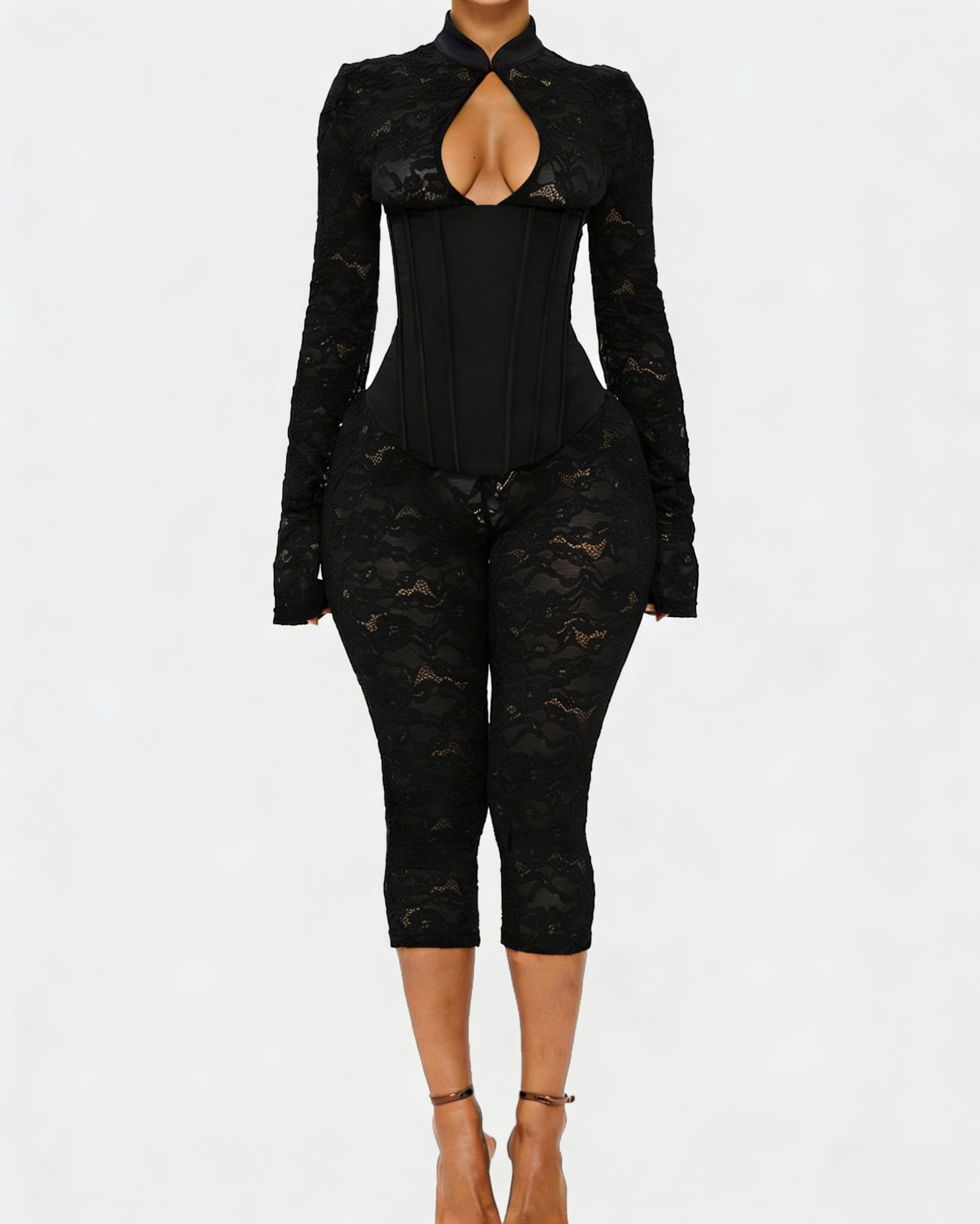 Lace Corset Long-sleeved Hourglass Jumpsuit