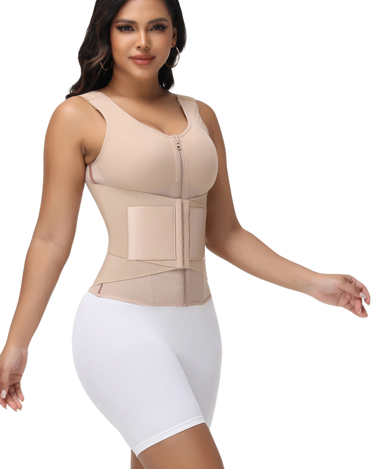 Shapshe® Zipper & Button Double Pressure Women's Waist Trainer with Adjustable Shoulder Straps