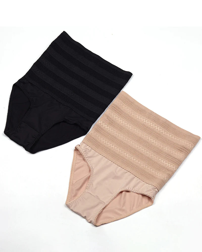 Calzoncillos de malla con control de barriga y estampado de chevrón de talle alto para mujer
