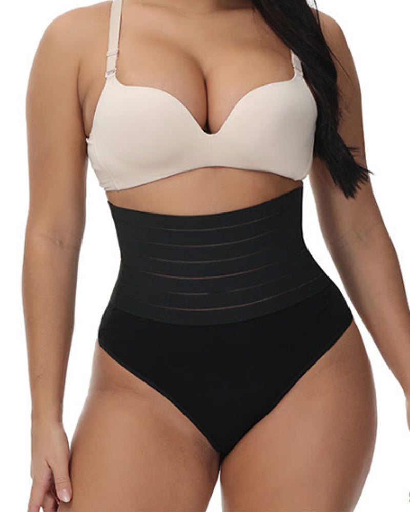 Ropa interior moldeadora de tanga elástica sin costuras con elevación de glúteos de cintura alta transpirable hueca