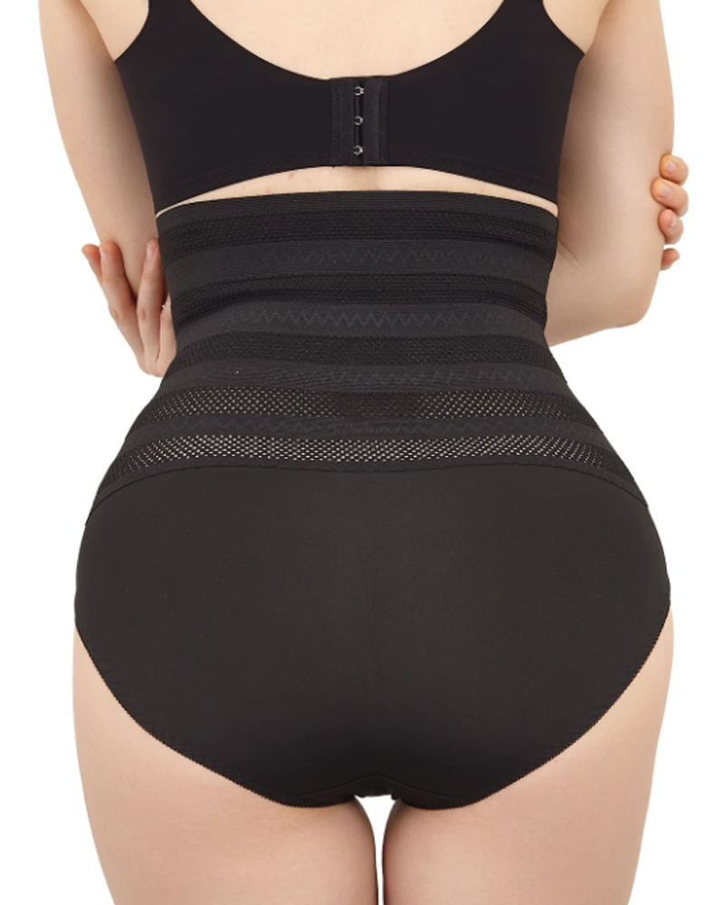Calzoncillos de malla con control de barriga y estampado de chevrón de talle alto para mujer