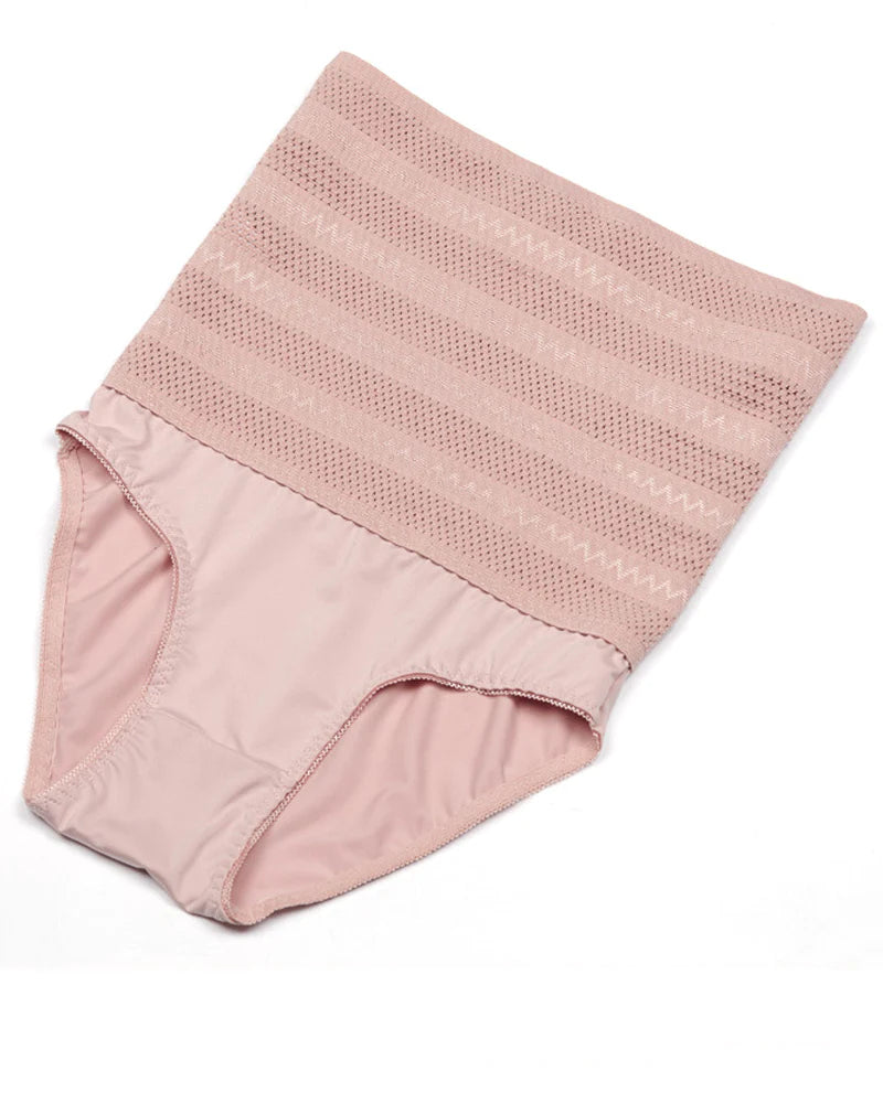 Calzoncillos de malla con control de barriga y estampado de chevrón de talle alto para mujer