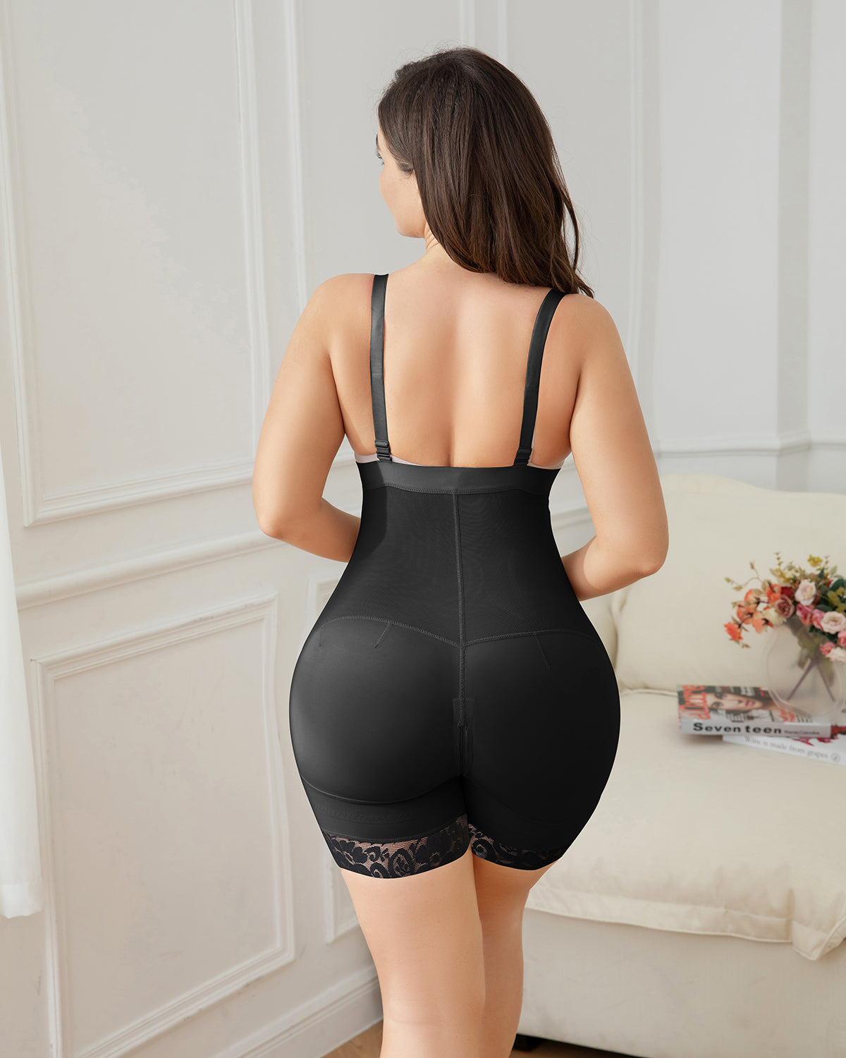 Shapshe® Women's Black Open Bust Shapewear Zipper Body Shaper Bodysuit