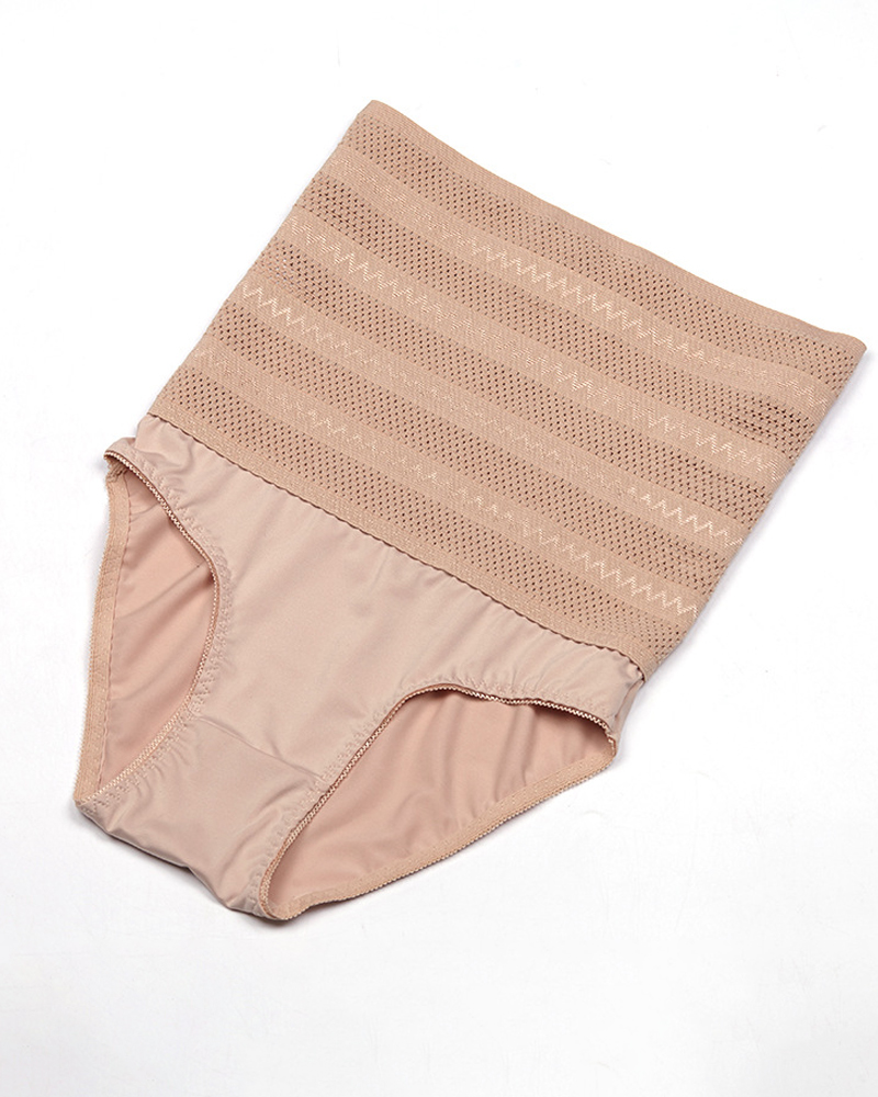Calzoncillos de malla con control de barriga y estampado de chevrón de talle alto para mujer