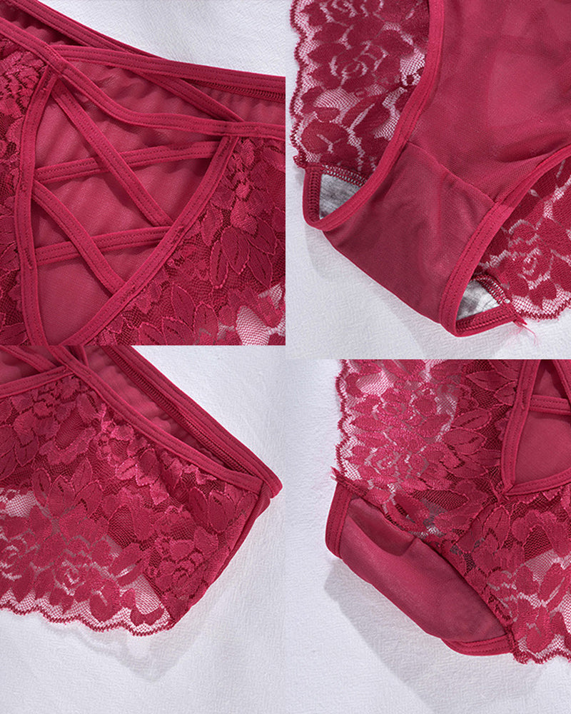 Bragas cruzadas de malla con ribete de encaje sexy de talla grande para mujer