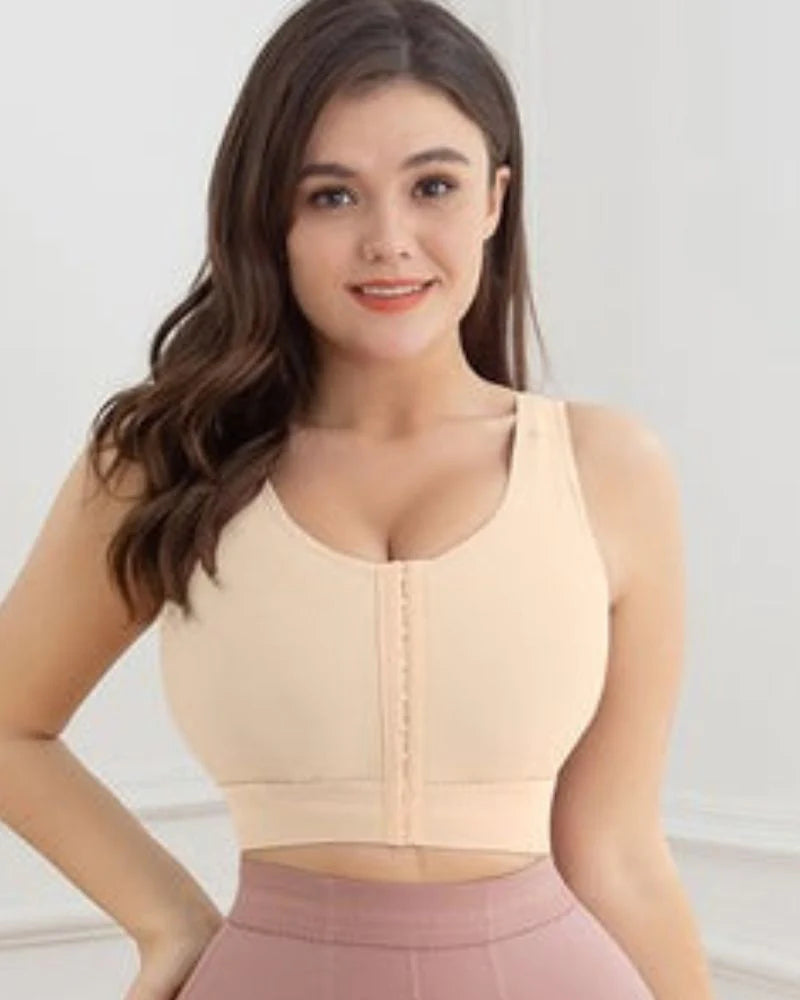 Shapshe® Women Front Closure Wirefree Padded Support Workout Crop Beige Sports Bra