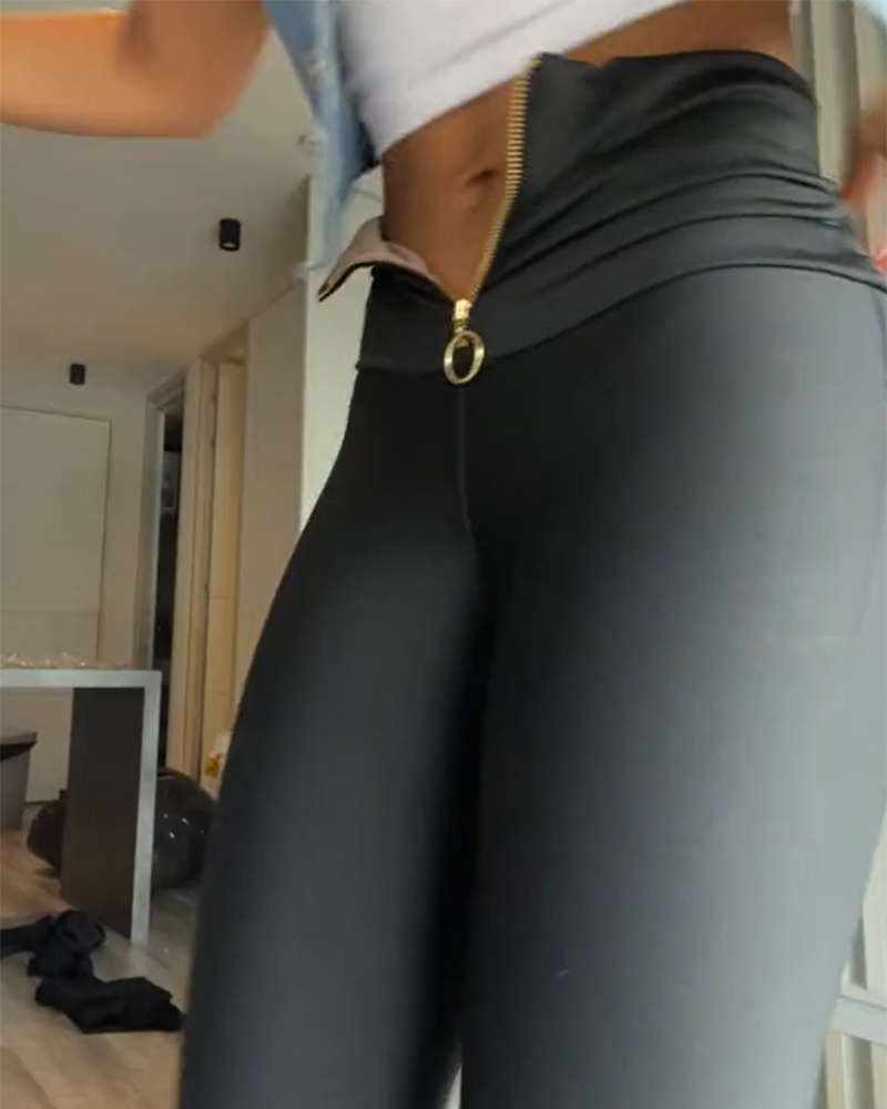 Negro - Corte slim - Leggings con control de barriga y realce de glúteos con cremallera