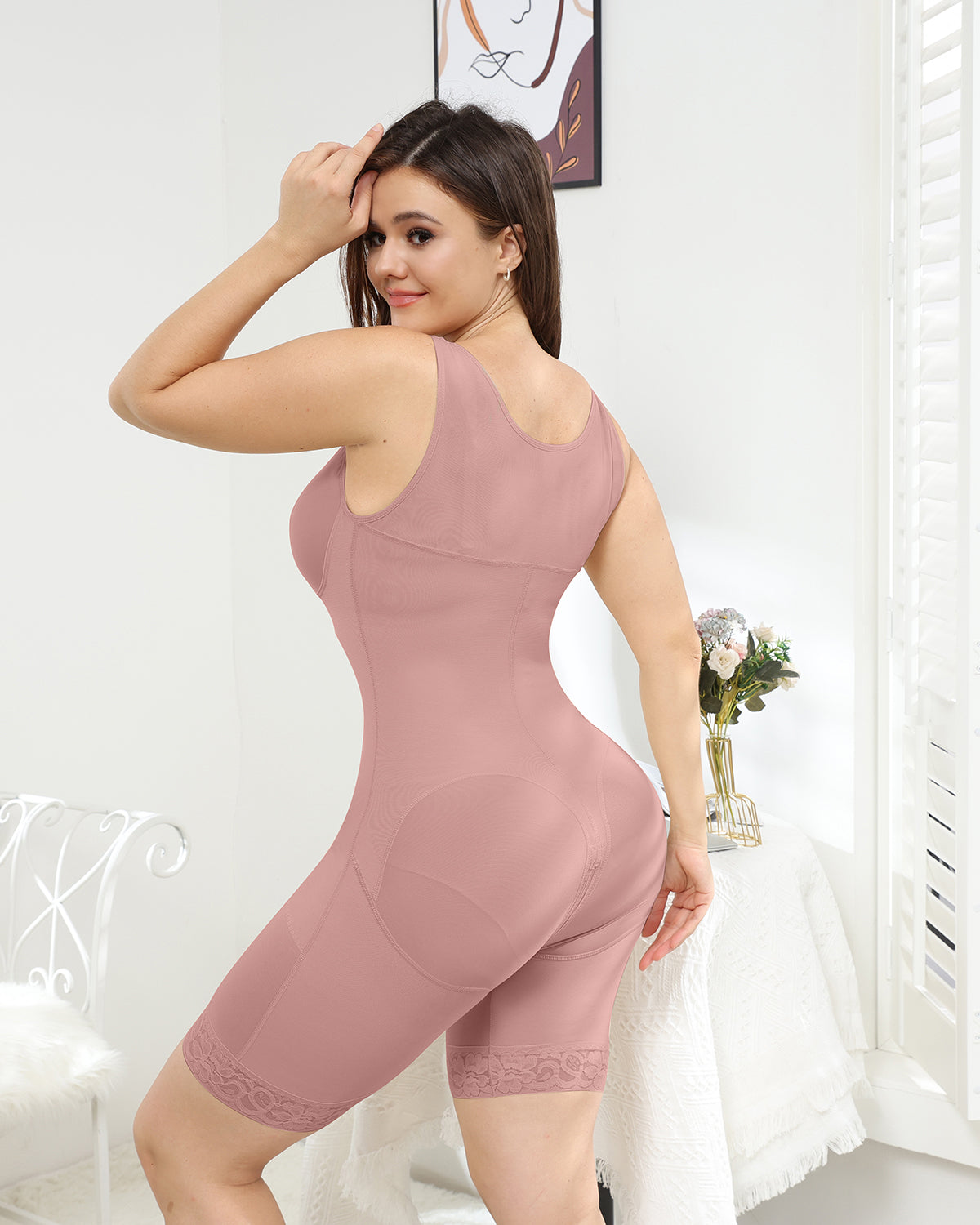 Shapshe® Rosybrown Chest-Packed Full Body Shapewear for Women Postpartum with Hook-Eye