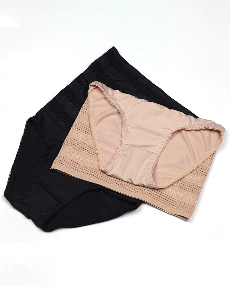 Calzoncillos de malla con control de barriga y estampado de chevrón de talle alto para mujer
