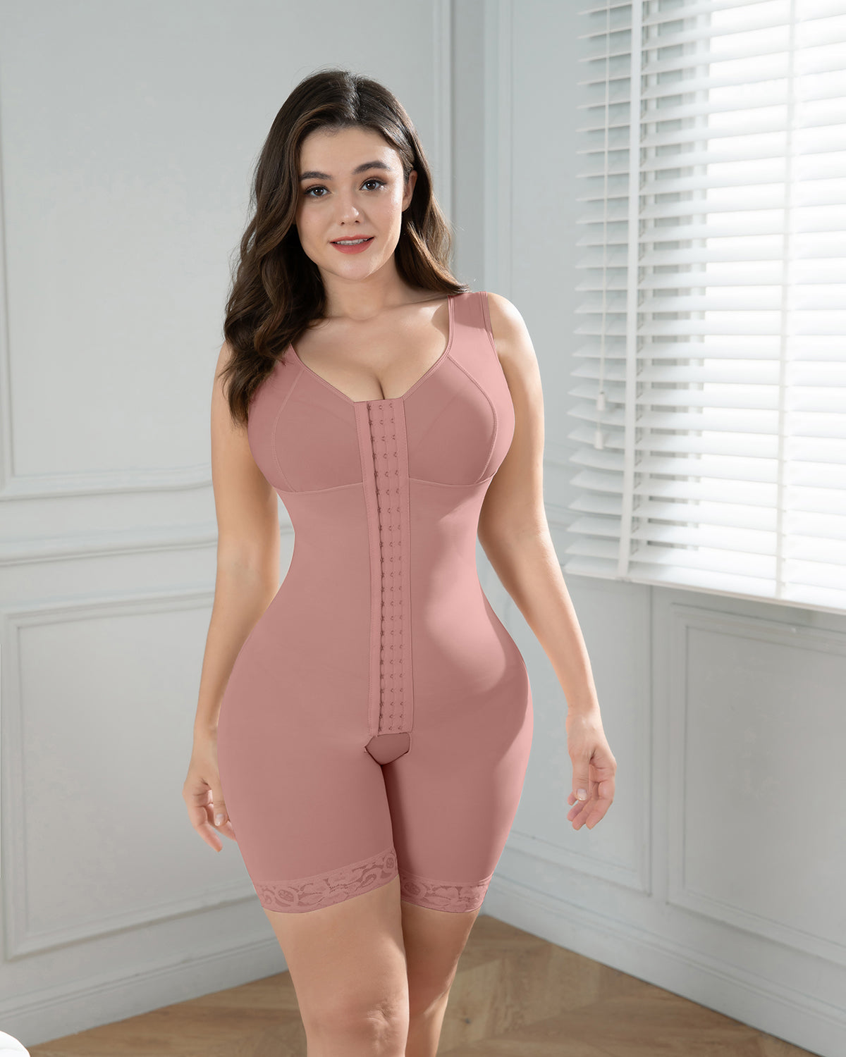 Shapshe® Rosybrown Chest-Packed Full Body Shapewear for Women Postpartum with Hook-Eye