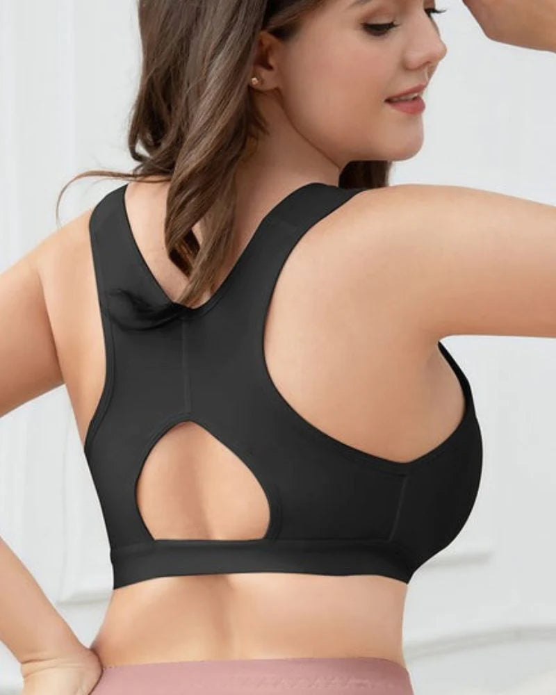 Sujetador deportivo con cierre frontal para mujer, soporte alto, negro