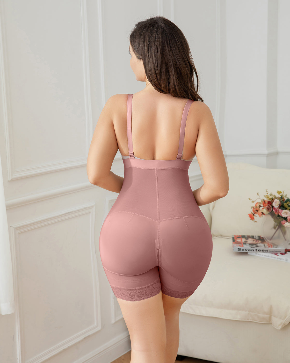 Shapshe® Women's Rosybrown Open Bust Shapewear Zipper Body Shaper Bodysuit