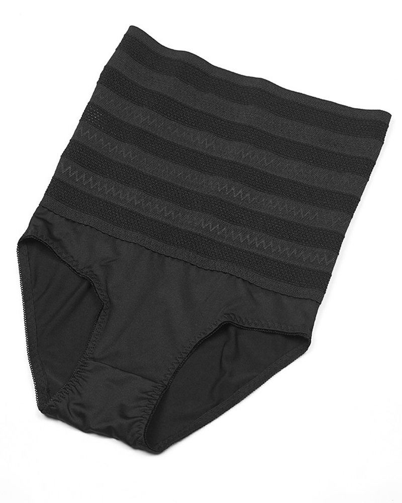 Calzoncillos de malla con control de barriga y estampado de chevrón de talle alto para mujer