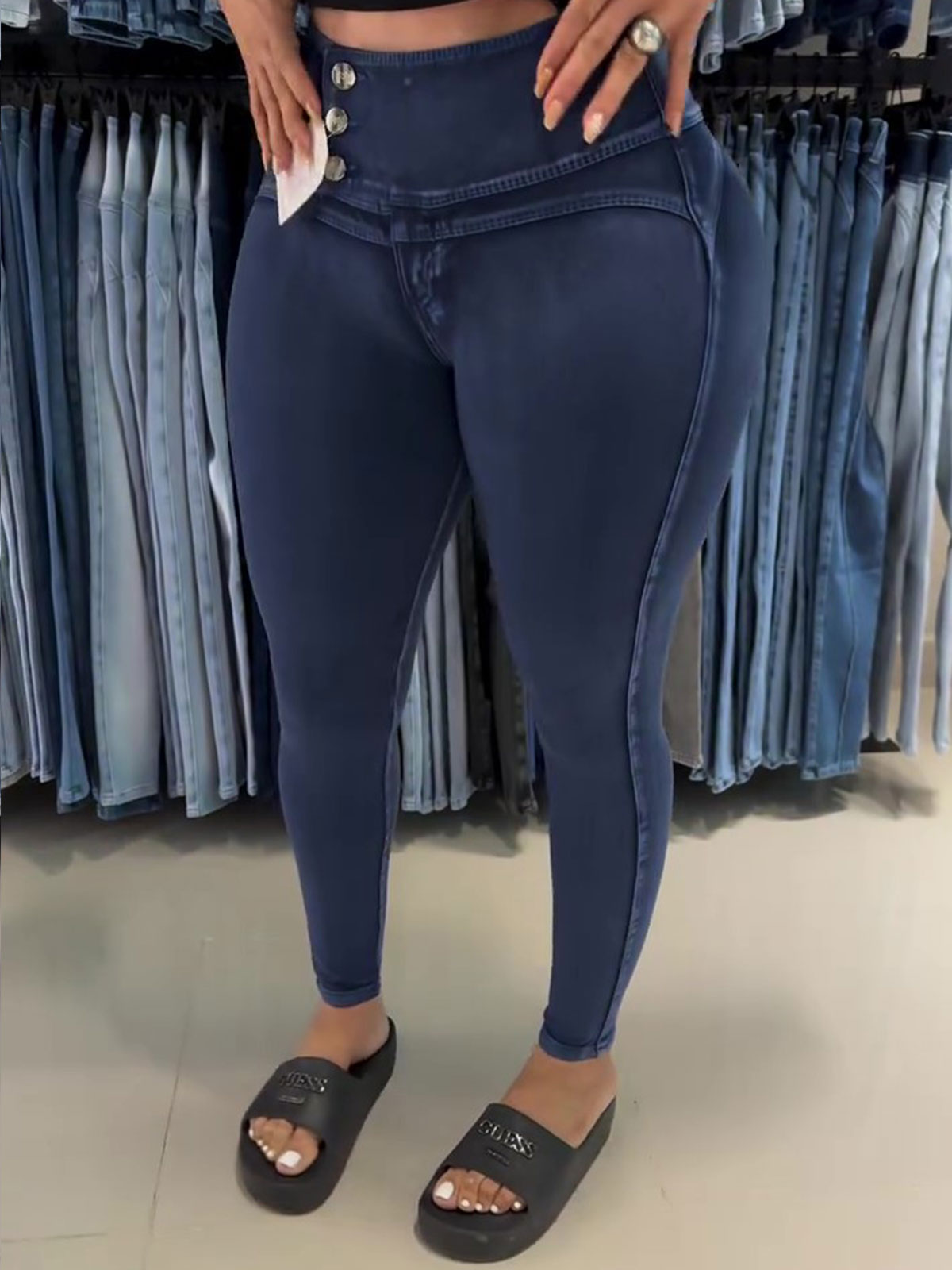 Shapshe® High Waisted Side Button Hip Lift Skinny Colombian Jeans