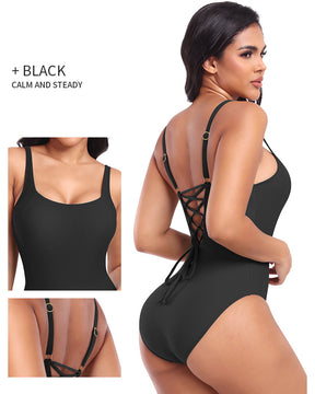 Sexy One-piece Back Lace up Swimsuit Shaping Swimming Costume