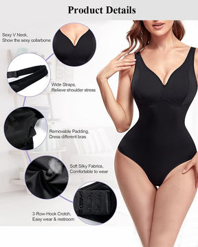 Tummy Control Slim Body Shaper Deep V-Neck Thong Bodysuits