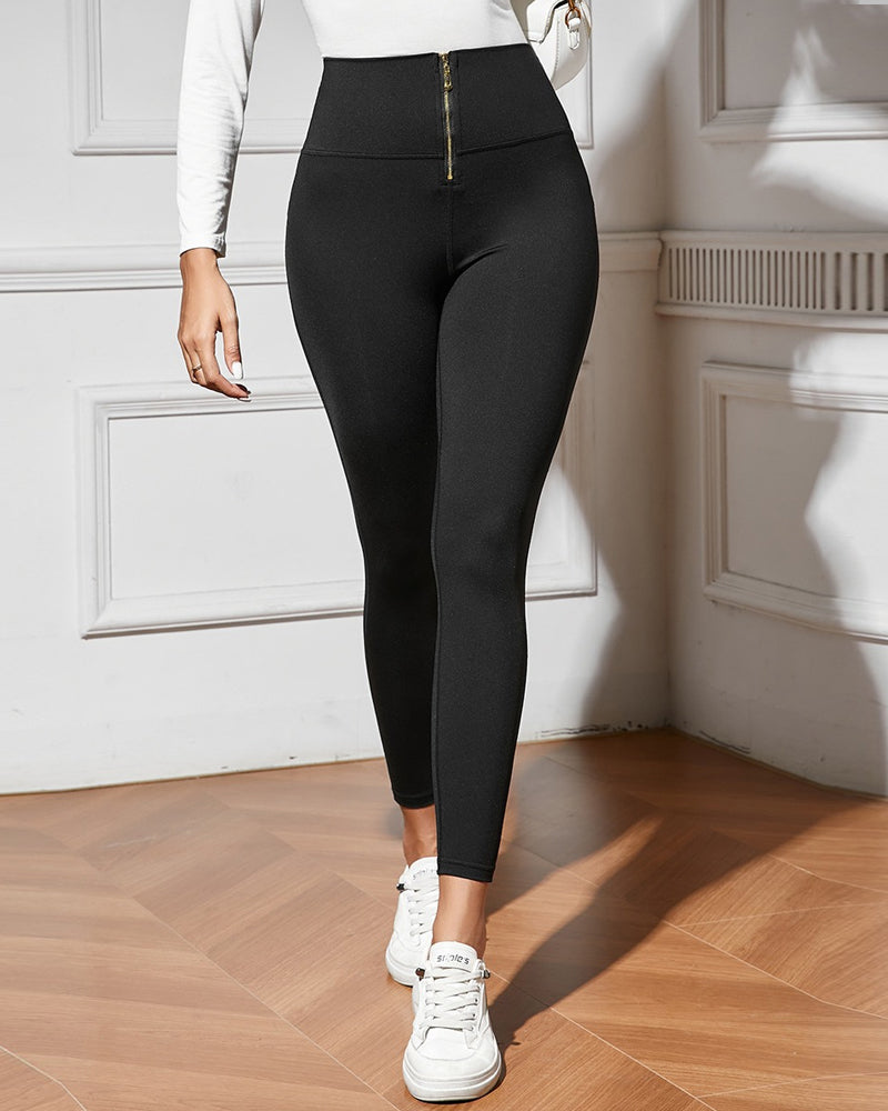 High Waist Front Zip-Up Slim-Fit Sports Leggings