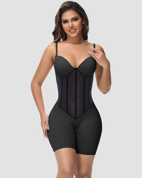 Women's Tummy Control Boned Mesh Corset Shapewear Low Back U Design Bodysuit (Pre-sale)