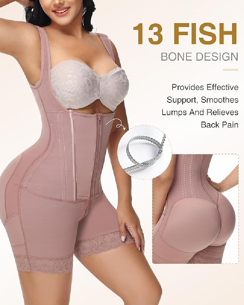 Shapshe® High compression Front Zipper Mid Thigh Shapewear with Bra