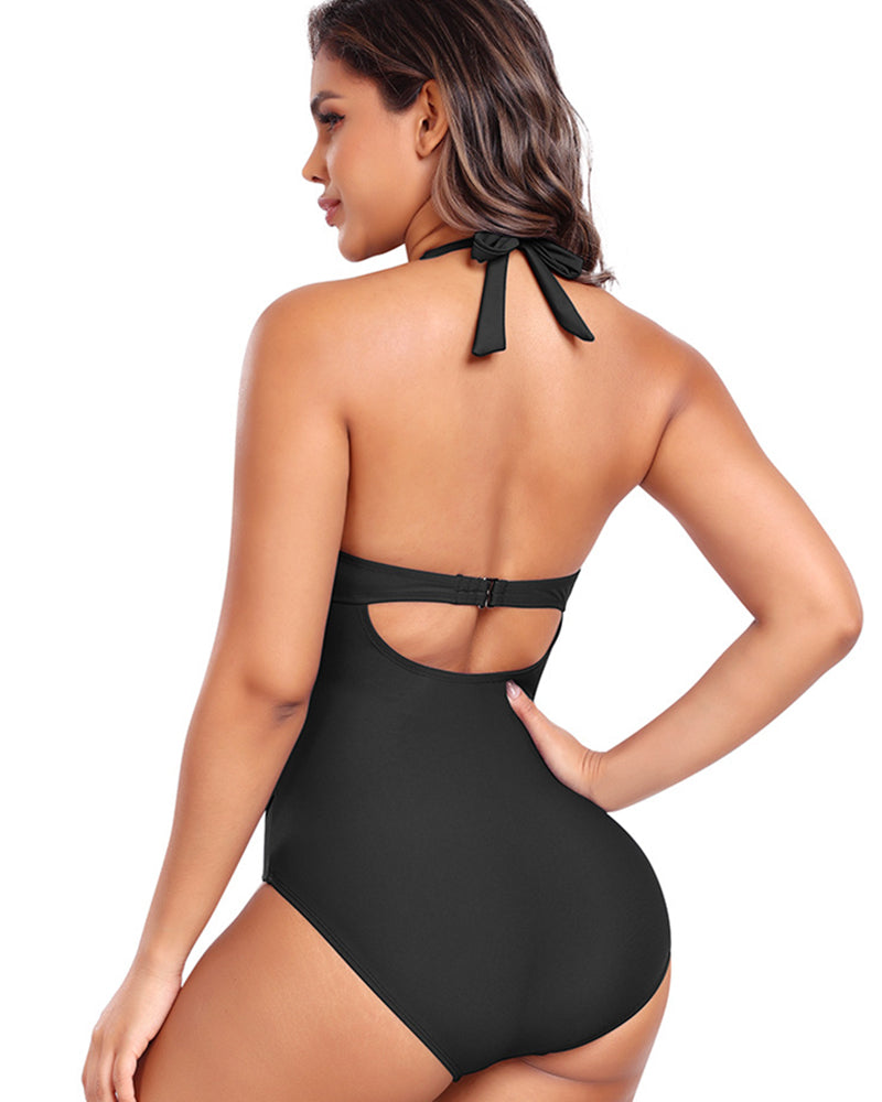 Halter Neck Push-up One-piece Swimsuit Shapewear Beachwear