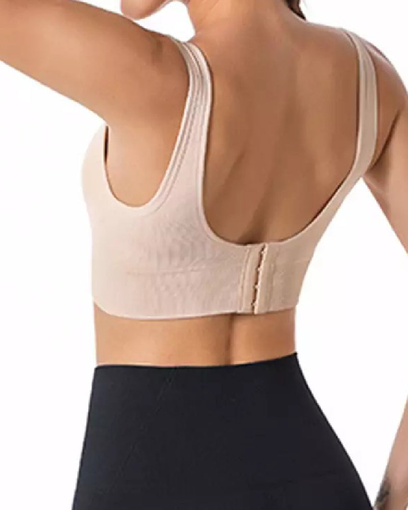 Sujetador deportivo sin mangas con realce acolchado ajustable y soporte alto inalámbrico para mujer