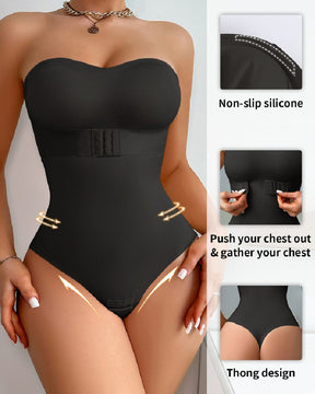 Women's Strapless Tummy Control One Piece Seamless Thong Shapewear Bodysuits