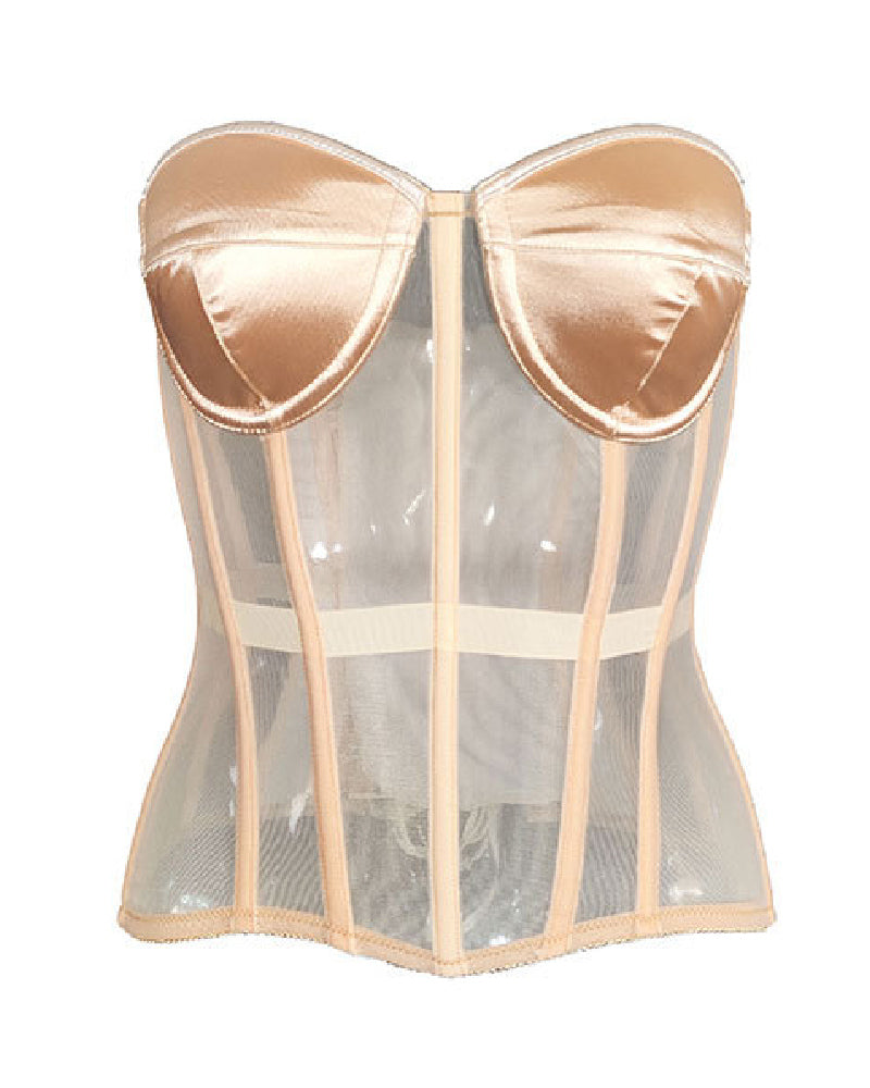 Women's Sexy Mesh Overbust Corset Tops Vintage See Through Slim Bustiers