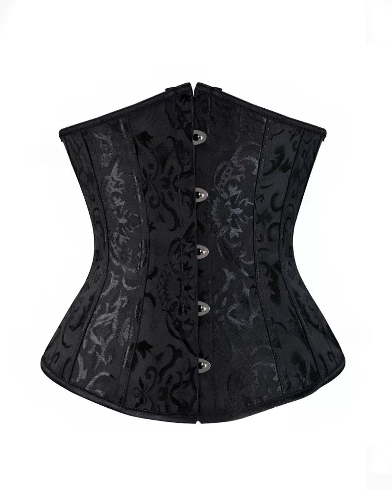 Vintage Jacquard Tummy Control Underbust Corset Lace-Up Back Plus Size Bustier Top